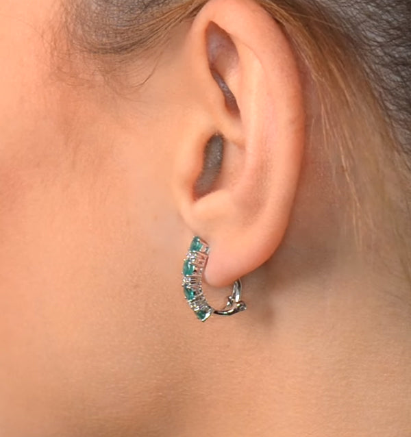Emerald Earrings Half Huggie With Lab Diamonds Set in 925 Silver